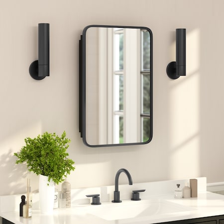 Flash Furniture Jolie 16-in. x 24-in. Medicine Cabinet w/Rounded Beveled Mirror and Reversible Metal Frame, Black HFKHD-FM23C0401-S-BLK-GG